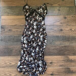 Free People We The Free Floral Lace Trim Slip Dress Black Orange Size Large